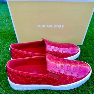 NWT Michael Kors Red Patent Leather Logo Keaton Slip On Sneakers